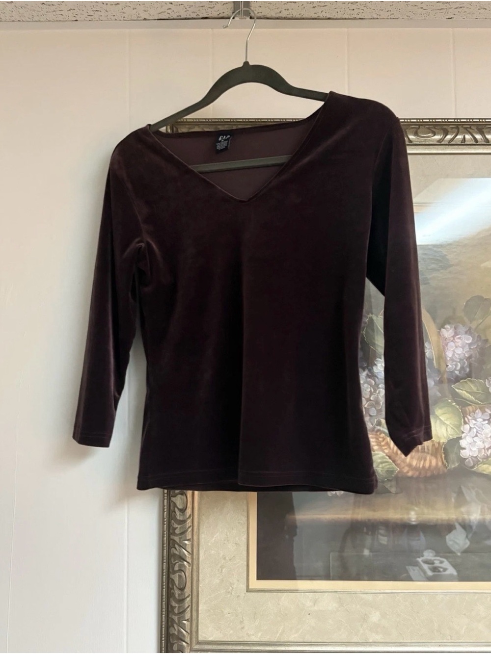 GAP Velvet V-Neck Long Sleeve Top - Plum